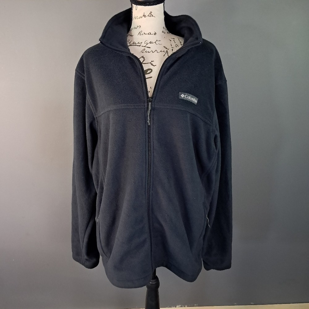 Columbia Men’s Zip Up Jacket Black Soft Fleece Drawstring Waist Size Large